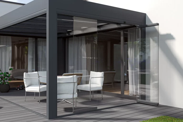 Terrassenüberdachung CUBO von Sunparadise mit Glasschiebewand